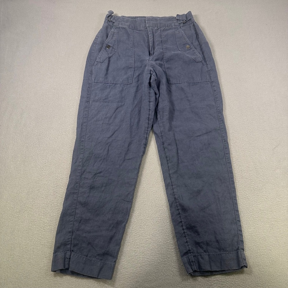 Athleta Navy Blue 100% Linen Straight Leg Utility Pants Size 2